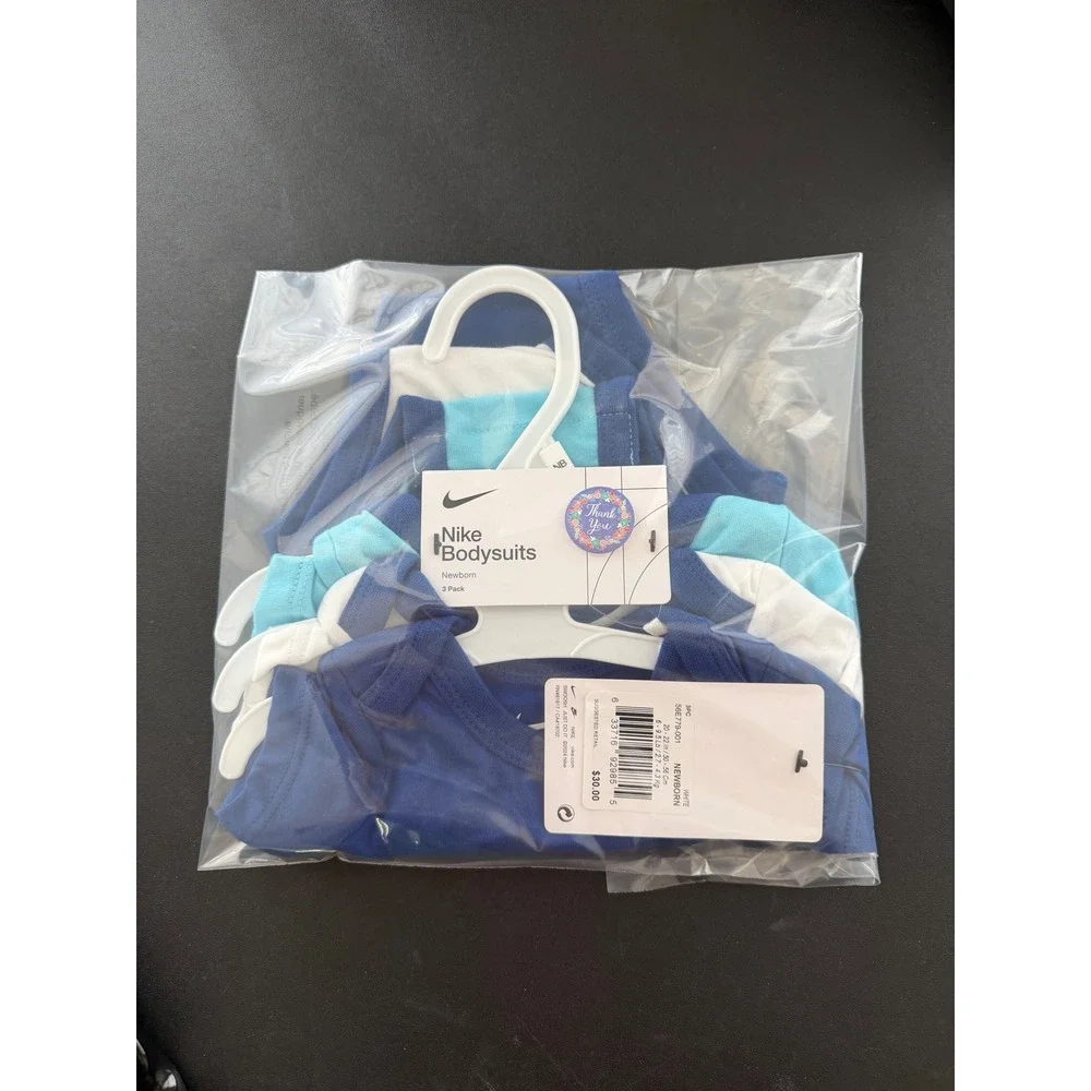 Nike Newborn Baby Bodysuits 3 Pack Blue White Just Do It 56E779-001 NWT